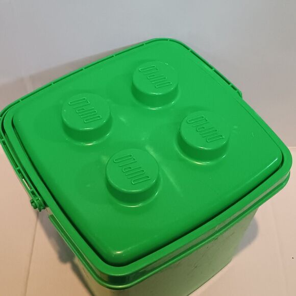 Vintage Lego Duplo Blocks & Green Storage Bucket-74 Pieces-1992-Handle - Picture 6 of 12
